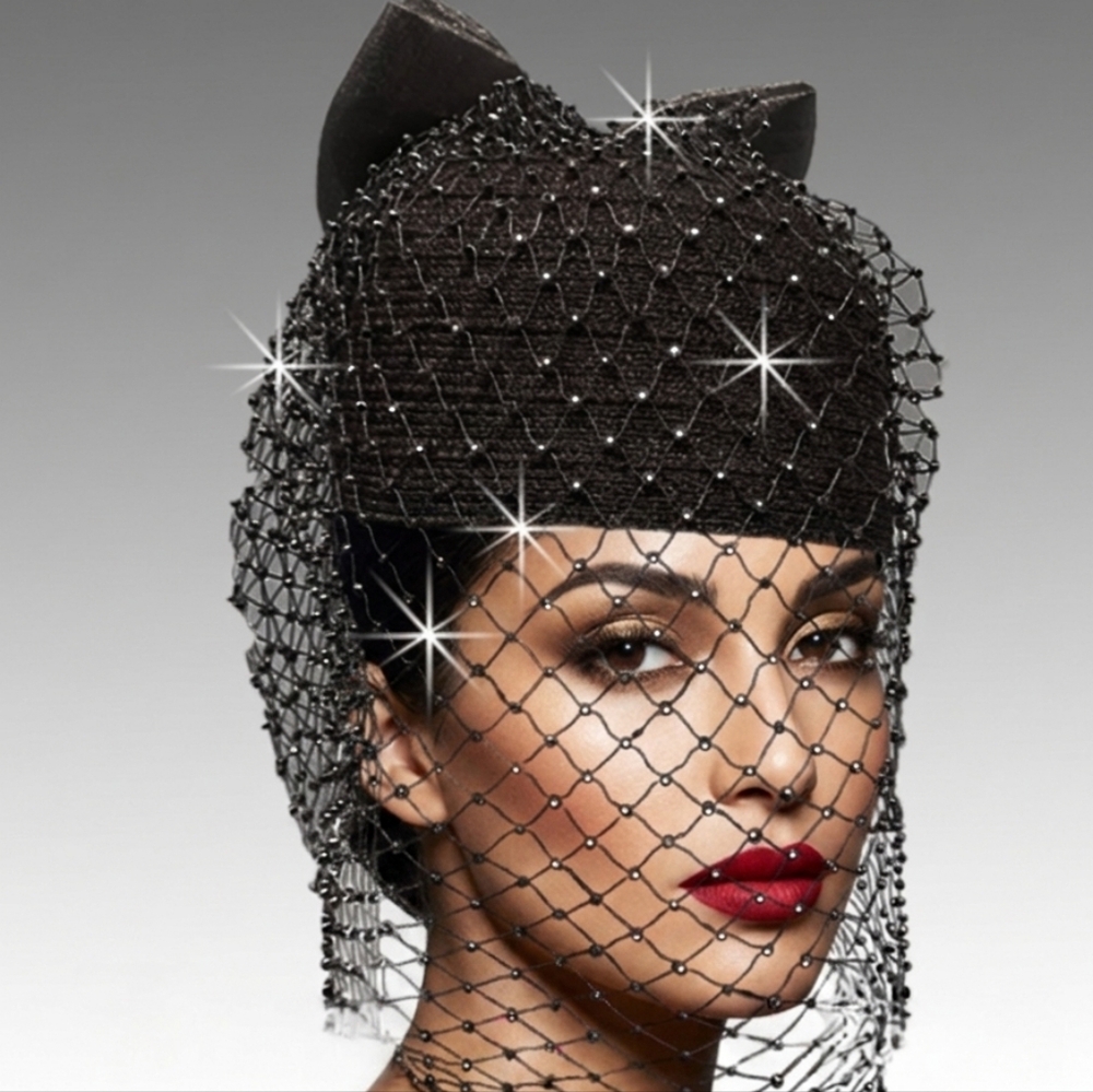 Beloved Millinery Couture Exquisite Black Pillbox Veil Church Funeral Luxury Hat